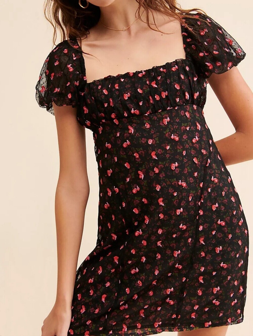 Free People Sugar And Spice Mini Dress Black Sheer Lace Dainty Floral Wmn M